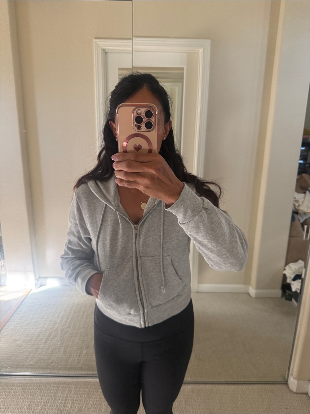Brandi Melville Women's Cropped Gray Zip-Up Hoodie